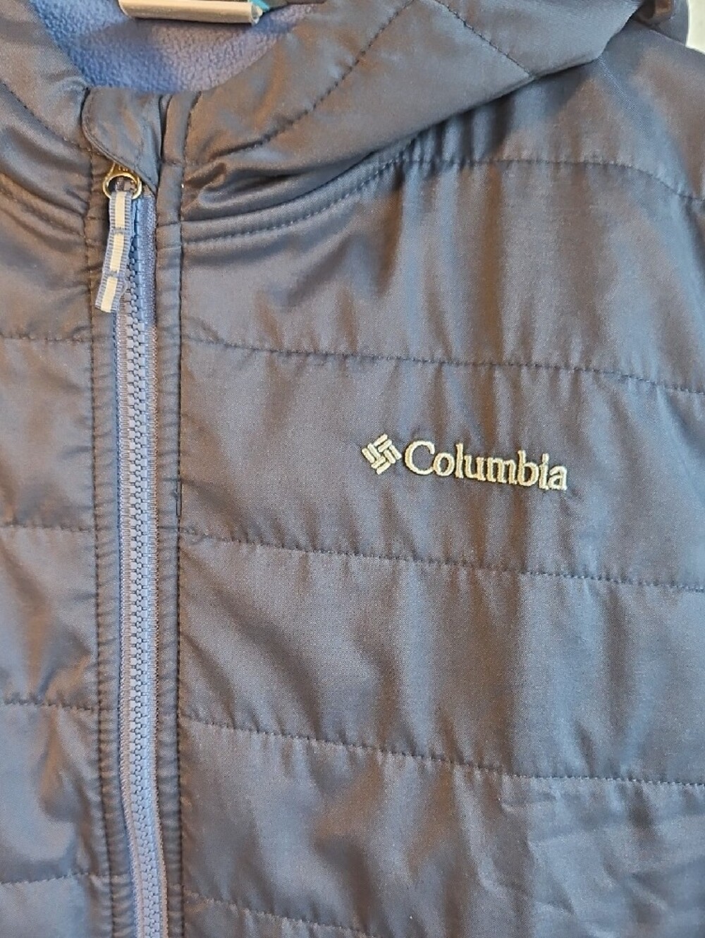 Columbia Blue Hybrid Fleece Hooded Kids Jacket Size Large 14/16 - Picture 2 of 13